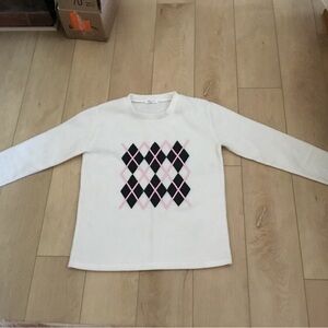 Long Sleeve Argyle Tee - White, Pink, Black